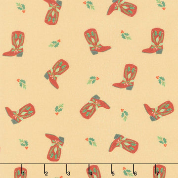 Cowboy Christmas - Tossed Holiday Cowboy Boots Tan Yardage