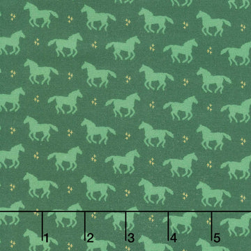 Cowboy Christmas - Horse Silhouettes Green Yardage