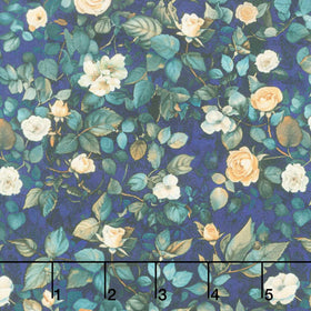 Lumiere - Mini Roses & Leaves Sapphire Digitally Printed Yardage