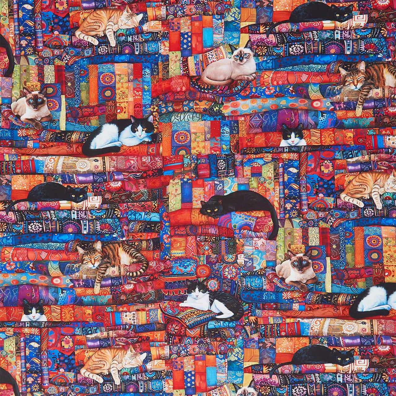Cats - Cats On Quilts Multi Digitally Printed Yardage