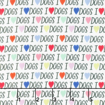 Dogs - I Love Dogs White Yardage