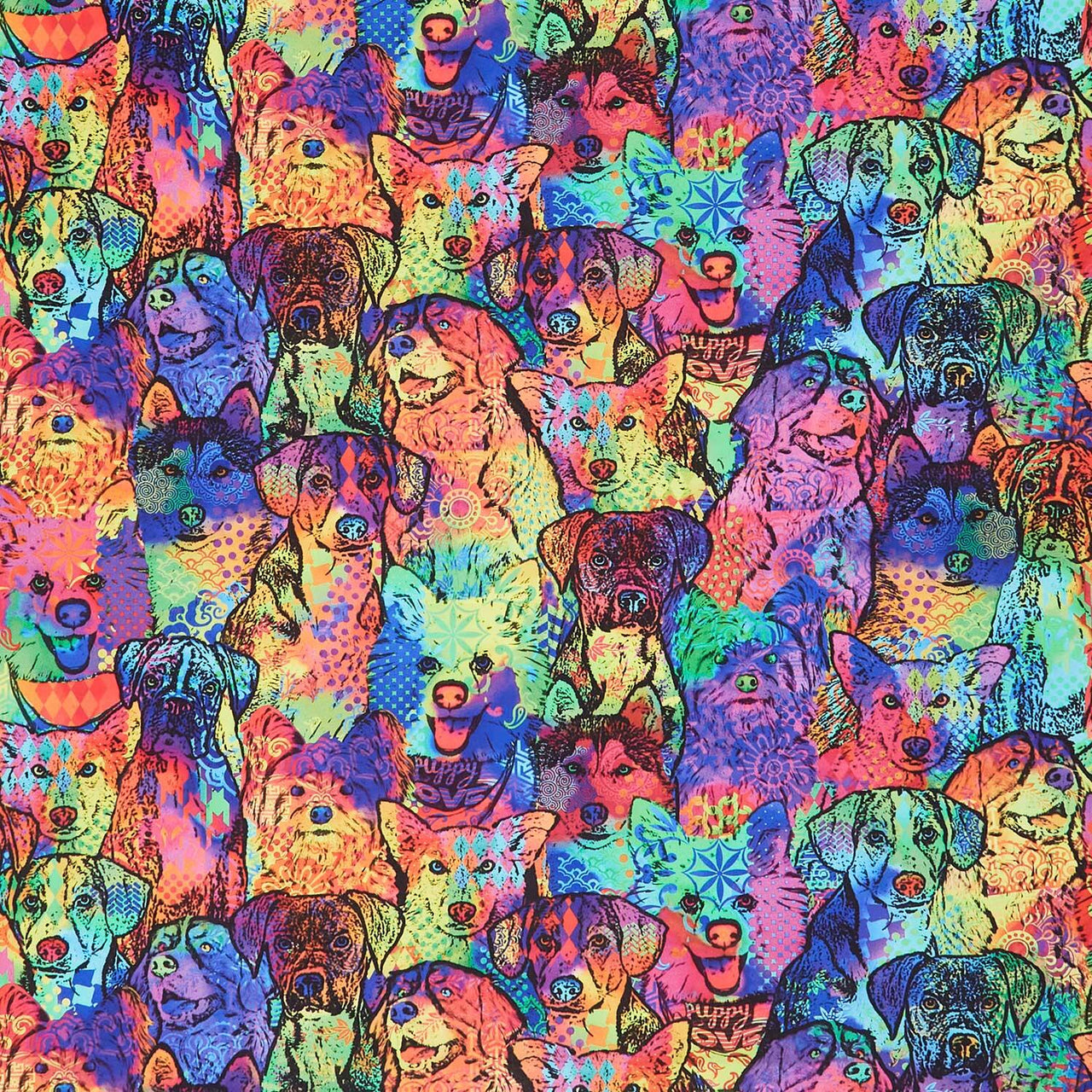 Dogs - Comic Dog Collage Bright Yardage