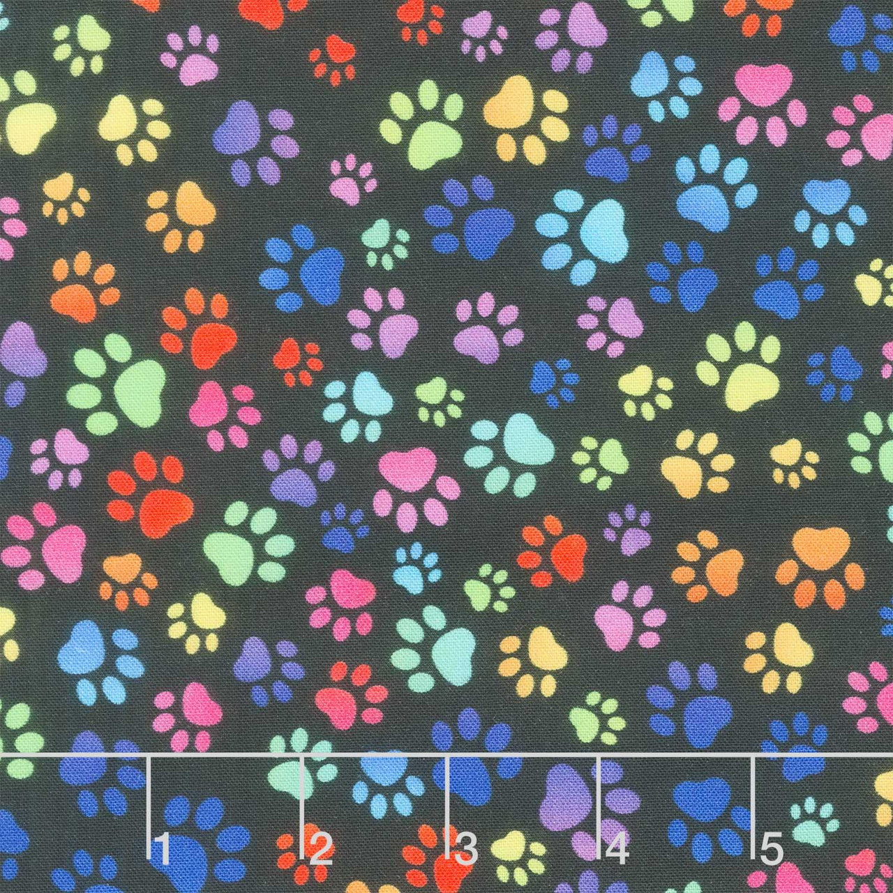Dogs - Bright Dog Paw Prints Multi Yardage