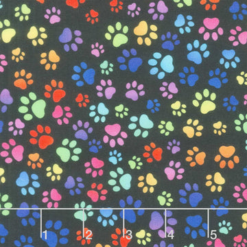 Dogs - Bright Dog Paw Prints Multi Yardage
