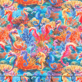 Underwater Paradise - Sea Horses Coral Digitally Printed Yardage