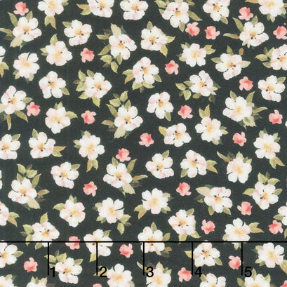 Stroke Of Genius Tossed Small Flowers Black Yardage