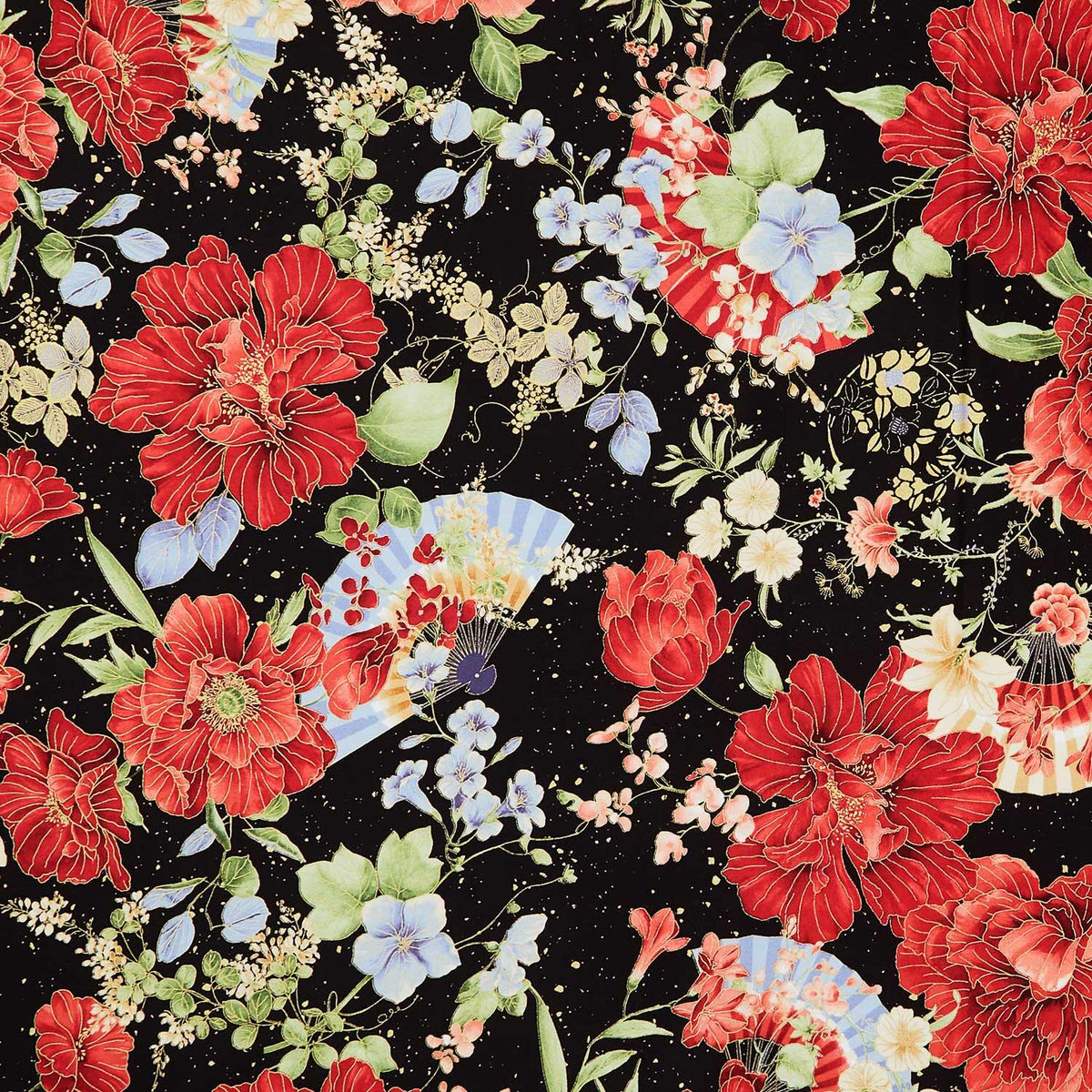 Imperial Bloom - Asian Floral Jet Metallic Yardage