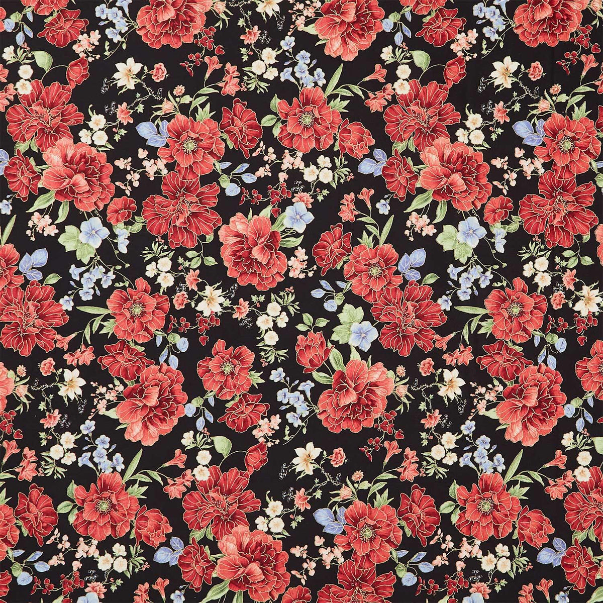 Imperial Bloom - Asian Floral Bouquet Black Metallic Yardage