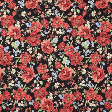 Imperial Bloom - Asian Floral Bouquet Black Metallic Yardage