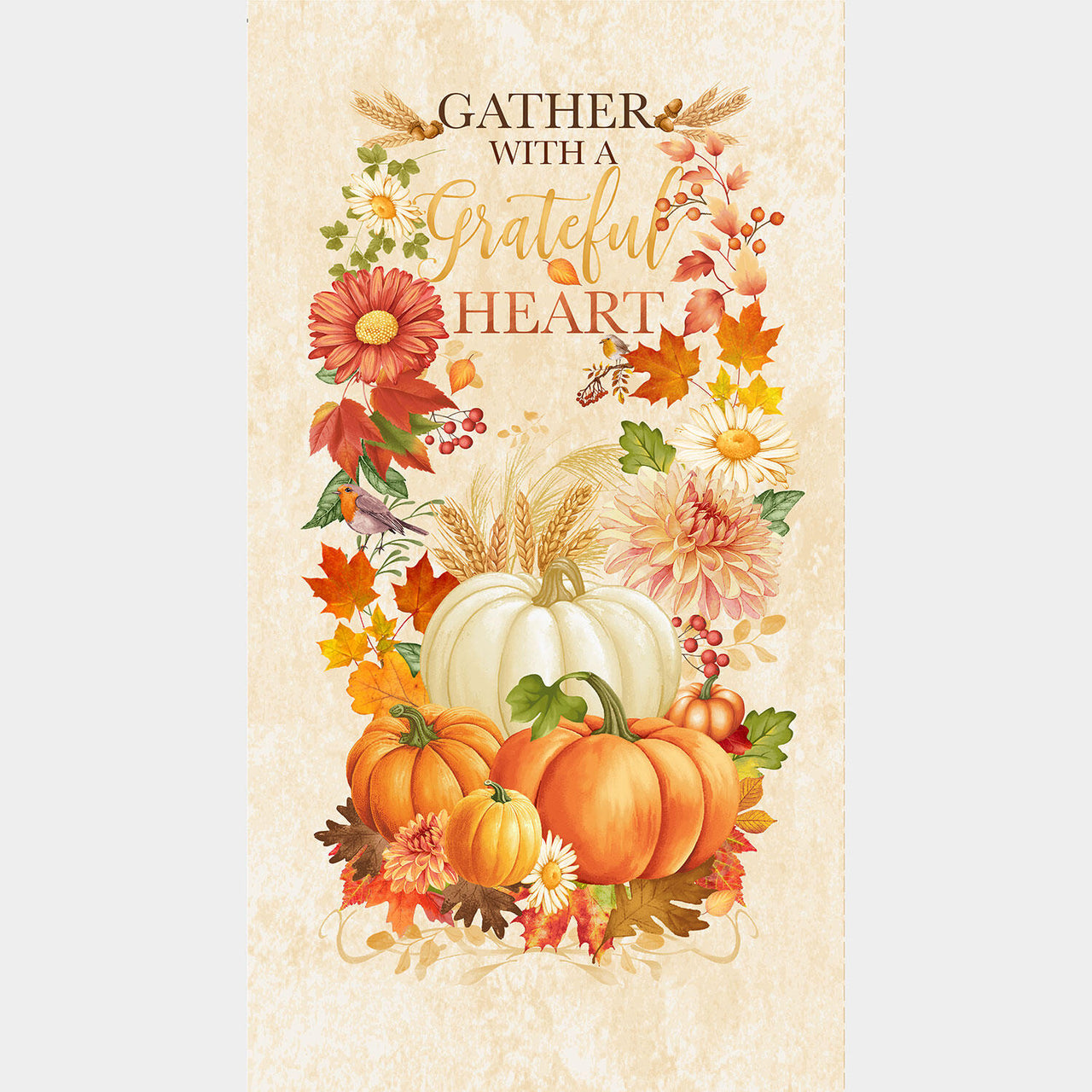 Gather With A Grateful Heart - Harvest Gather Cream Panel
