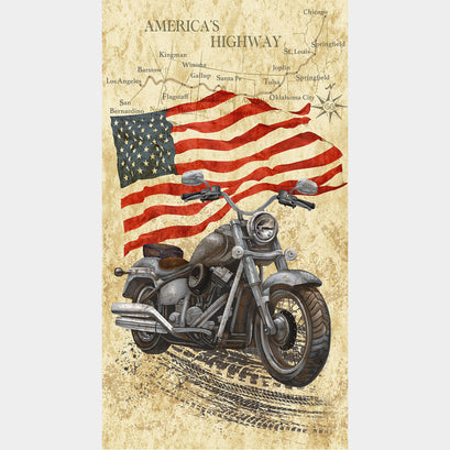 Novelty - Timeless Treasures Vintage Motorcycle Natural Panel