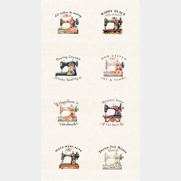 Happy Place - Floral Sewing Machines Cream Panel