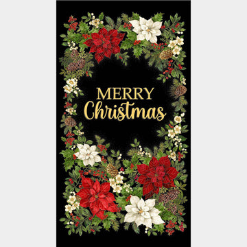 Merry Christmas - Poinsettia Wreath Black Metallic Panel