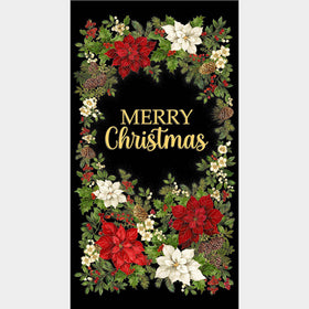 Merry Christmas - Poinsettia Wreath Black Metallic Panel