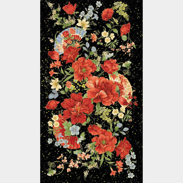 Imperial Bloom - Asian Floral Black Metallic Panel