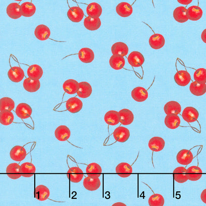 Patchwork Picnic - Cherries Blue Yardage