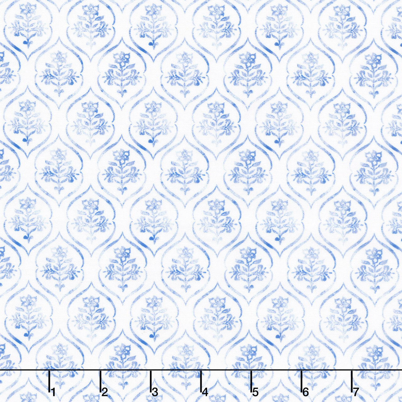 Patchwork Picnic - Floral Stamp Blue Yardage