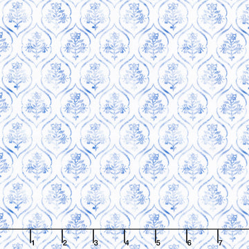 Patchwork Picnic - Floral Stamp Blue Yardage