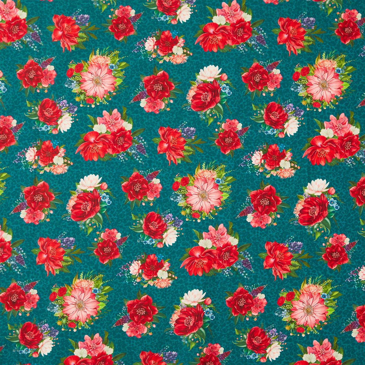 Wild Garden - Teal Floral Bouquets Yardage