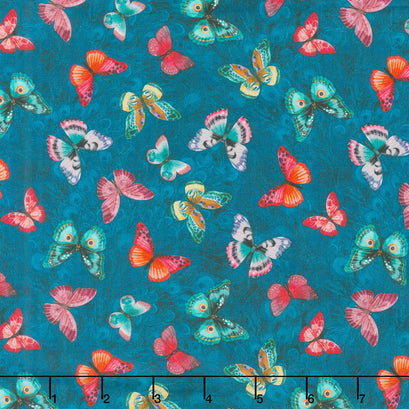 Wild Garden - Teal Butterflies Yardage