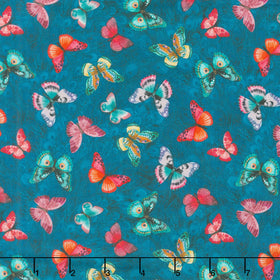Wild Garden - Teal Butterflies Yardage