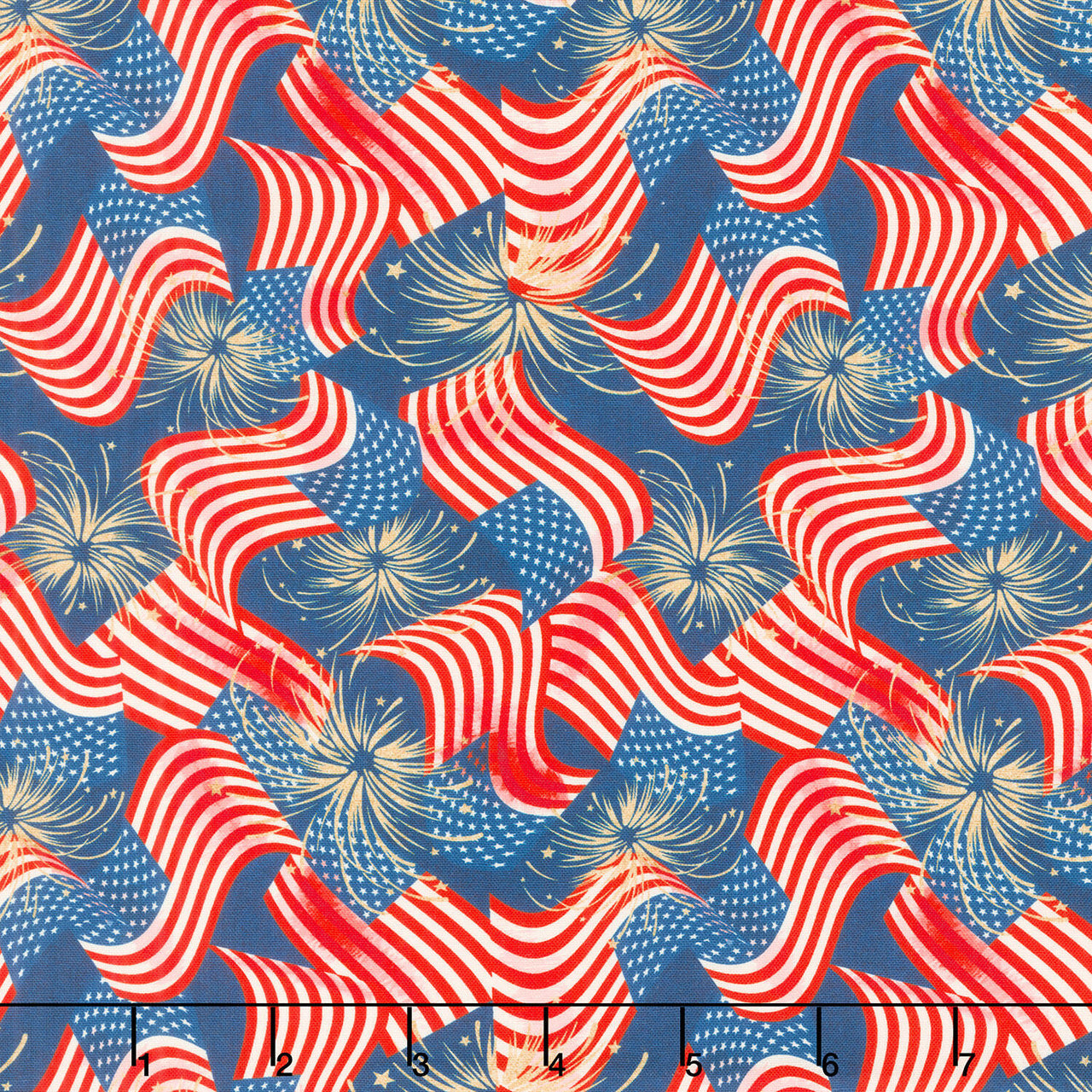 Stripes and Stars - Flags & Fireworks Navy Yardage