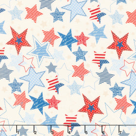 Stripes and Stars - Large Stars Cream Multi Yardage