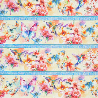 Flight of Fancy - Hummingbird Border Stripe Multi Yardage