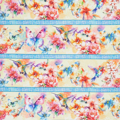 Flight of Fancy - Hummingbird Border Stripe Multi Yardage