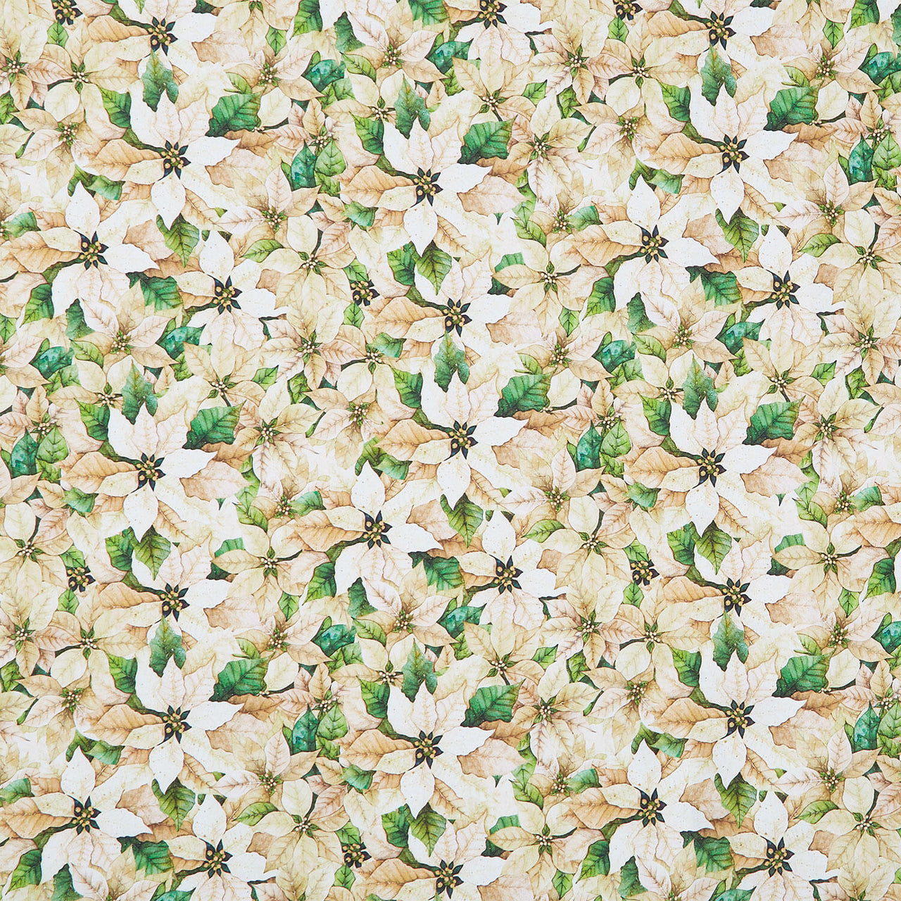 Poinsettia Radiance - Packed Poinsettia Cream Yardage