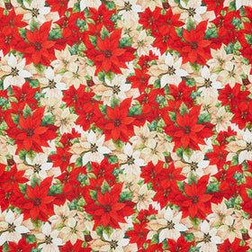 Poinsettia Radiance - Packed Poinsettia Cream Red Yardage