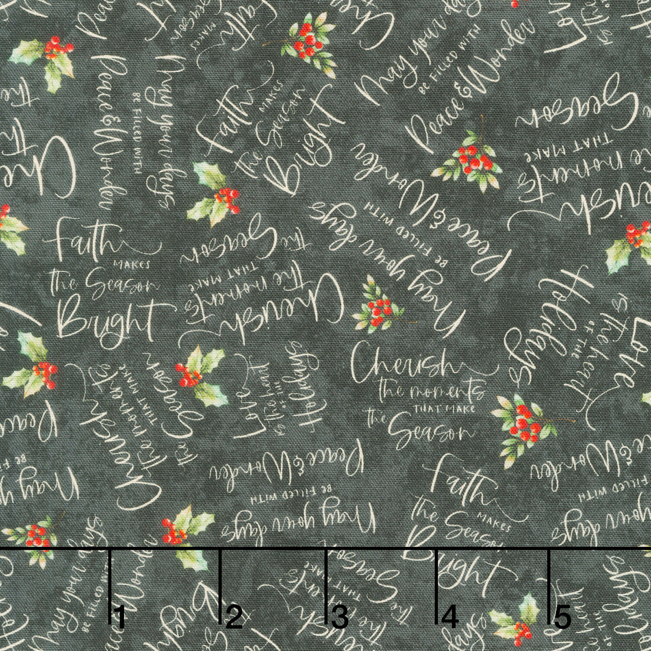 Poinsettia Radiance - Word Toss Black Yardage