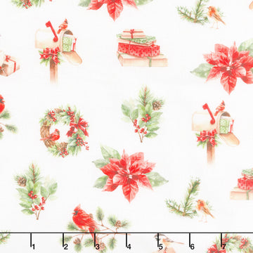 Feathered Festivities - Christmas Icons Light Gray Yardage