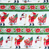 Snowy Greetings - Santa and Snowman Repeating Stripe Multi Yardage