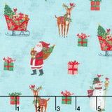 Snowy Greetings - Christmas Icons Blue Yardage