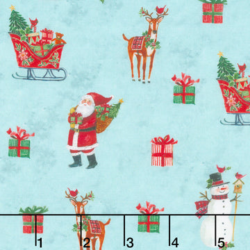 Snowy Greetings - Christmas Icons Blue Yardage