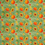 Harvest Delight - Sunflowers & Pumpkins Green Yardage