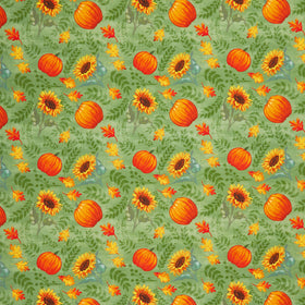Harvest Delight - Sunflowers & Pumpkins Green Yardage