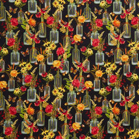 Monarch Meadow - Floral Jars Black Yardage