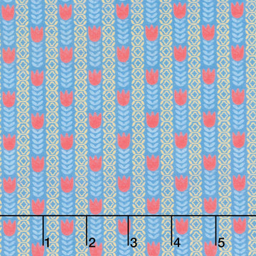 Rooster Reverie - Tulip Stripe Blue Yardage