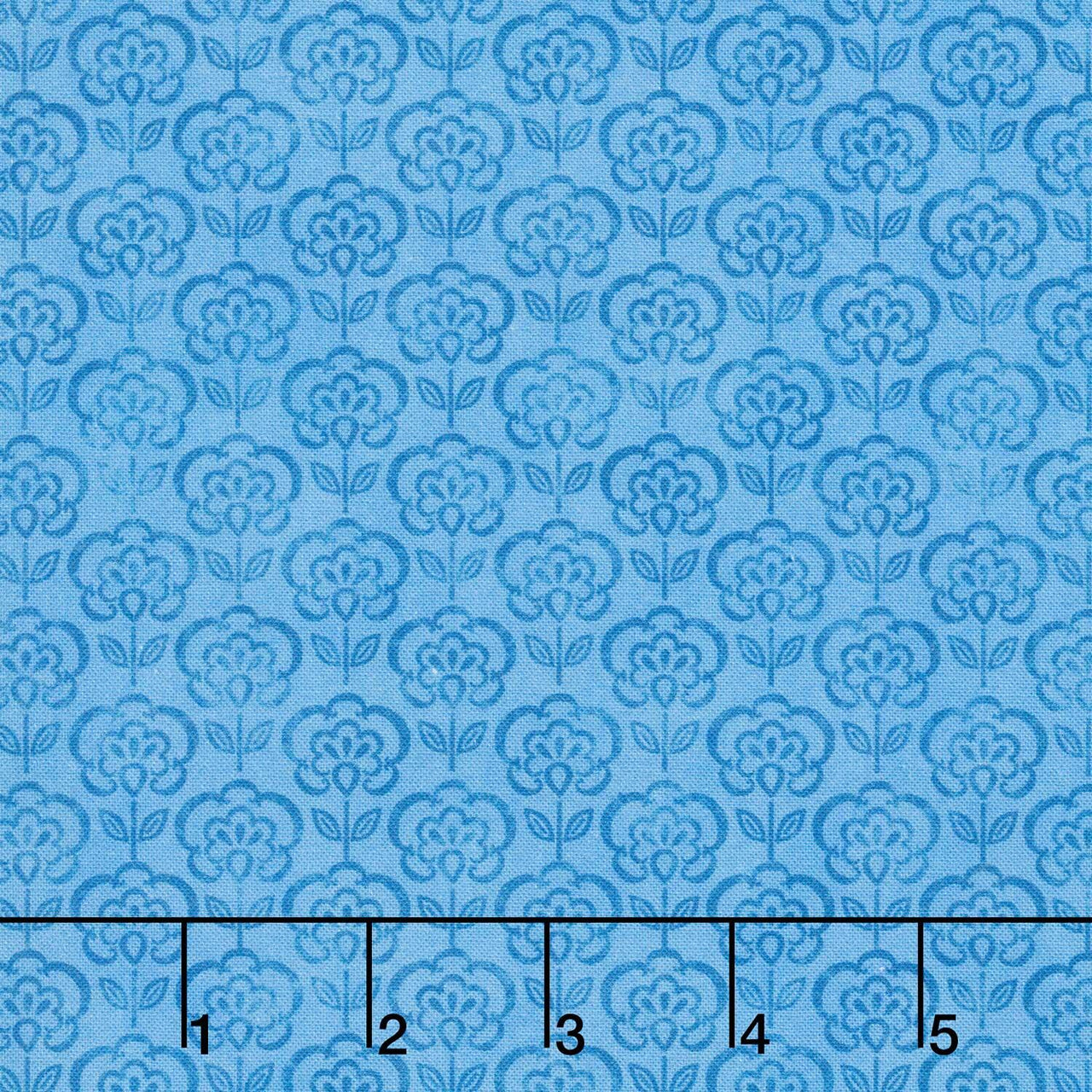 Rooster Reverie - Floral Stamp Blue Yardage