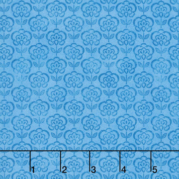 Rooster Reverie - Floral Stamp Blue Yardage