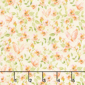 Fairy Boutique - Flowers & Butterflies Cream/Pink Yardage