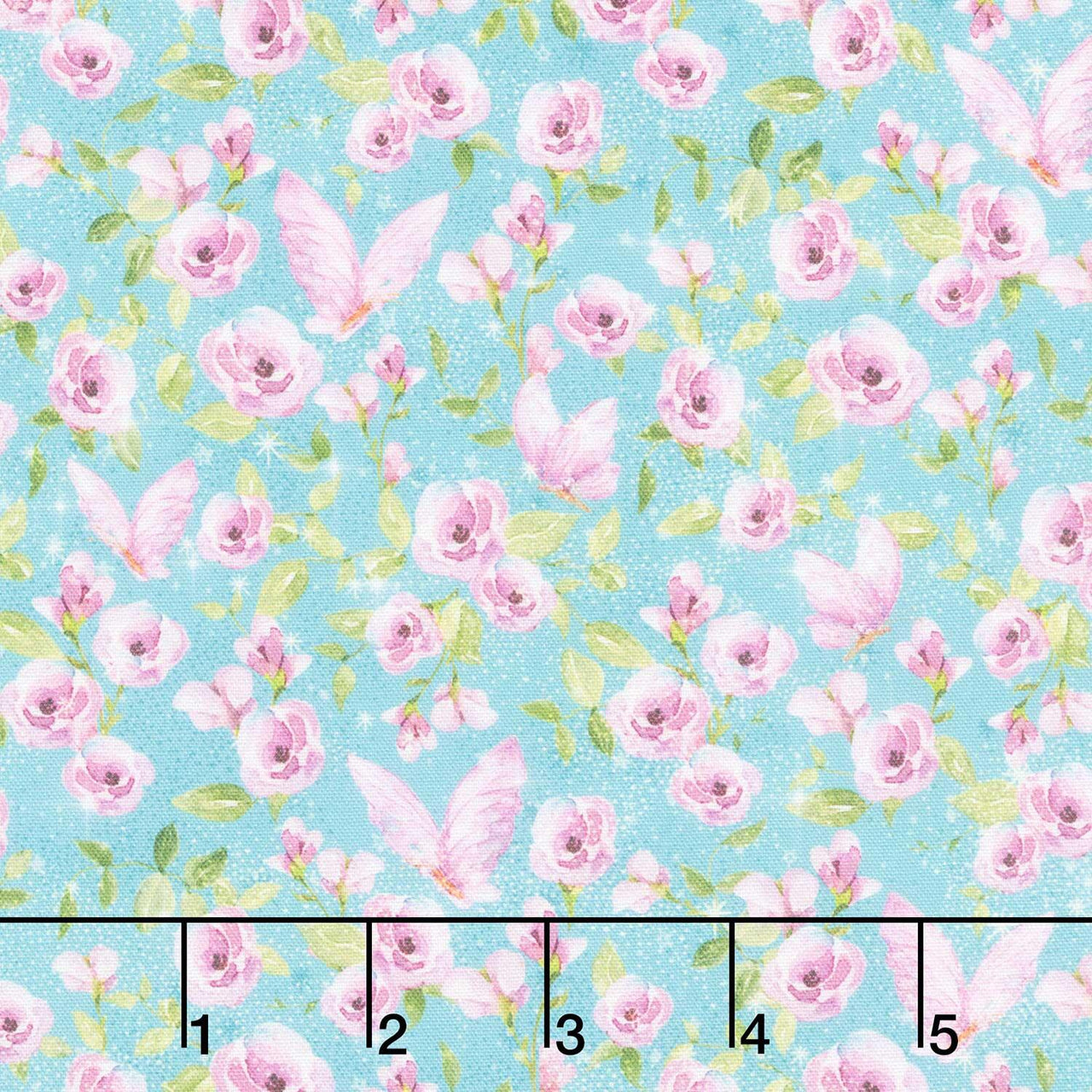 Fairy Boutique - Flowers & Butterflies Teal/Purple Yardage