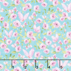 Fairy Boutique - Flowers & Butterflies Teal/Purple Yardage