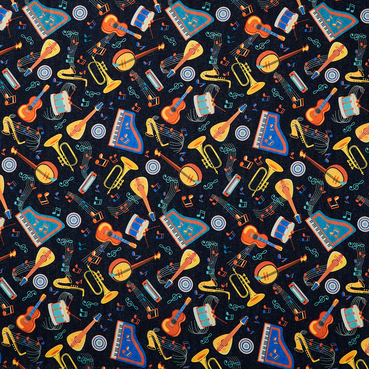 Feeling Jazzy - Live Jazz Black Multi Cotton Yardage