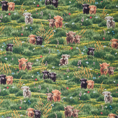 Highland Hooves - Highland Calves Highland Green Yardage
