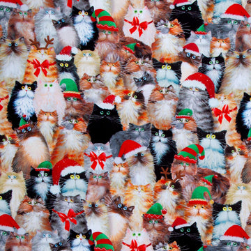 Meowy Christmas - Cats in Hats Multi Yardage
