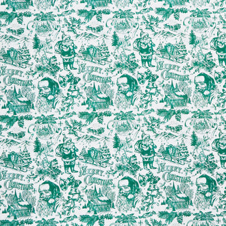 Jolly Christmas - Santa Toile Ivory Green Cotton Yardage