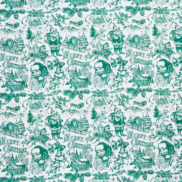 Jolly Christmas - Santa Toile Ivory Green Cotton Yardage